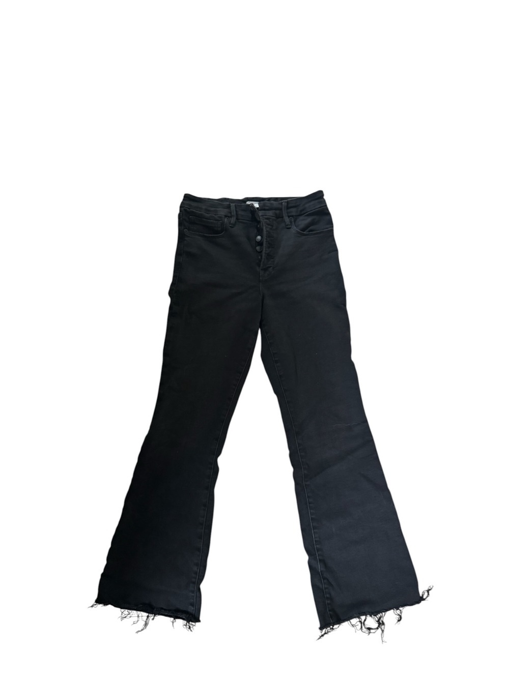 Good American Black Boot Cut Jeans with Raw Hem
